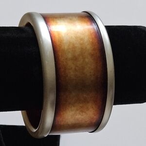 Rare! Vintage Anne Klein Chunky silver brown yellow Acrylic Bold Bangle Bracelet